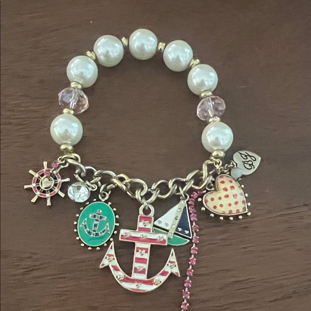 Betsey Johnson Pearl and Charm Bracelet